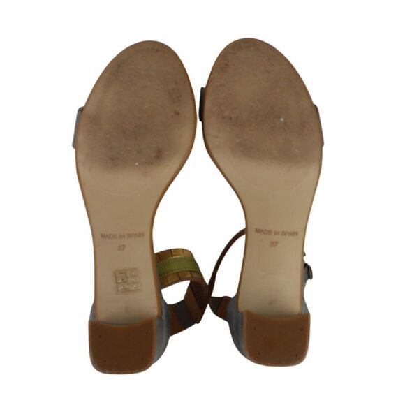 Sundance Women Size 7 Metallic Gold Silver Leather Block Heel Gladiator Sandals - Picture 4 of 10